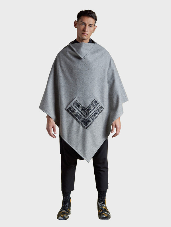 Galvan Poncho With Leather Fretwork