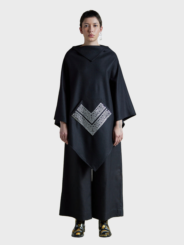 Galvan Poncho With Leather Fretwork