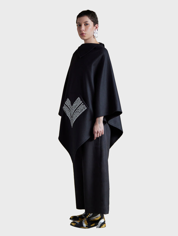 Galvan Poncho With Leather Fretwork