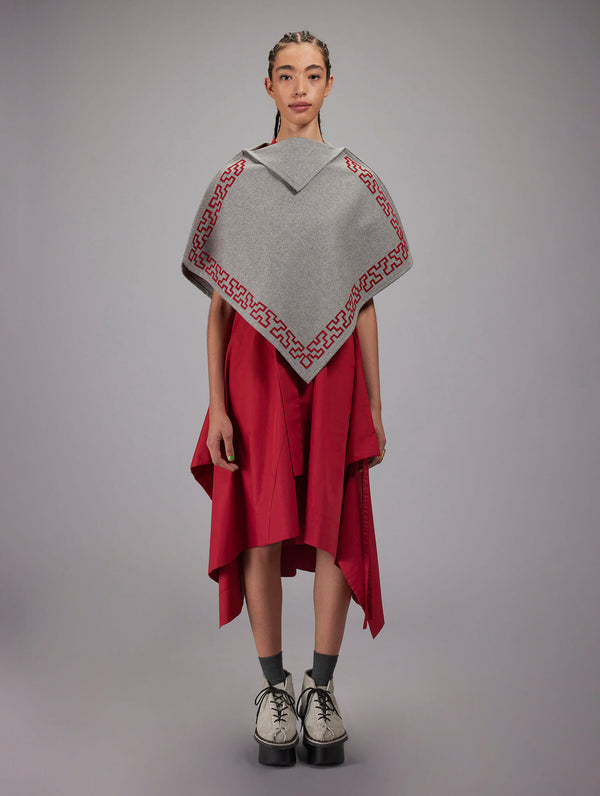 Cristobal Poncho with Red Leather Fretwork